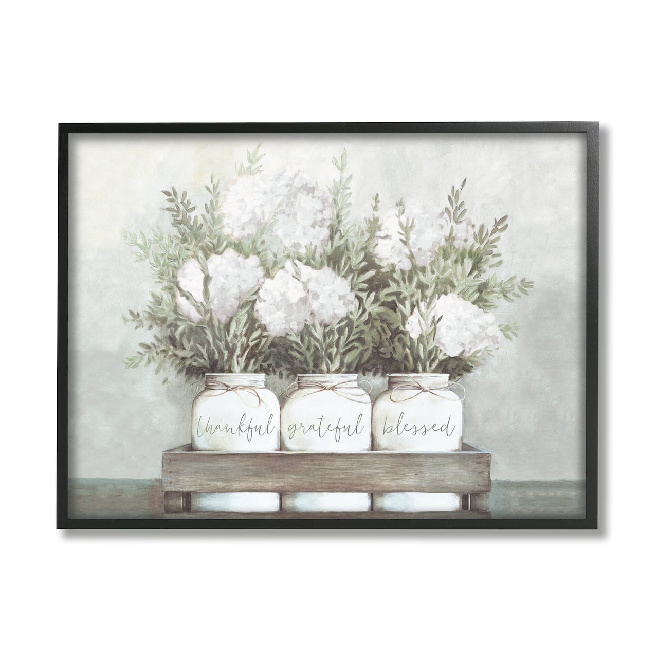 Stupell Industries Pristine Hydrangea Bouquets Thankful Grateful Blessed Sentiment in Black Frame Wall Art